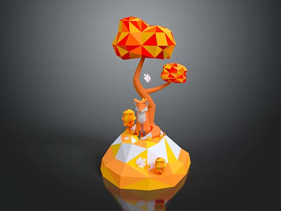 Commercial Decorative Display Equipment With 3D Polygonal Orange Tree Animal Ornaments And Yellow White Base 3d model