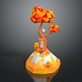Commercial Decorative Display Equipment With 3D Polygonal Orange Tree Animal Ornaments And Yellow White Base