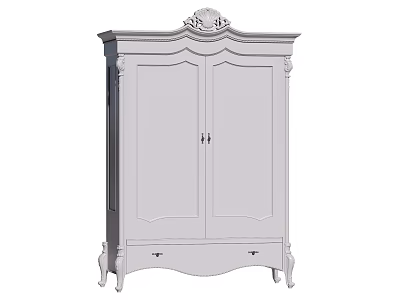 White French Style Decorative Cabinet With Carved Details Double Doors Bottom Drawer And Elegant Legs 3d model