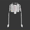 Chrome Plated Automotive Engine Component With Red Spark Plugs And Reflective Surface