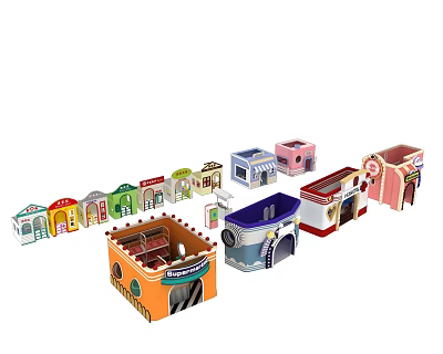 Colorful Miniature Shop Models With Various Storefront Designs And Cute Details 3d model