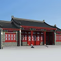 Ancient Chinese Architecture with Traditional Black Roof Red Doors and Gray Brick Walls