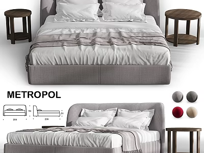 Metropol Modern Bed Design With Nightstands Color Options And Diagram 3d model
