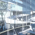 Modern Sales Office Building With Glass Curtain Wall And Curved Water Feature