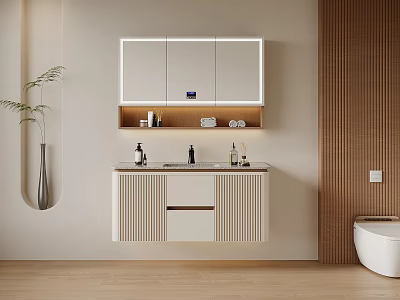 Modern Bathroom Vanity Cabinet With Wall Mounted Design Storage Countertop And Toiletries 3d model