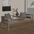 Modern Chinese Arhat Bed With Wooden Frame Gray Cushions Small Table Vase And Wall Art