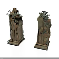 Ancient Stone Pillars Decorative Scene Components With Climbing Vines And Weathered Texture