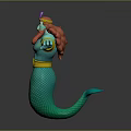 Turquoise Humanoid Mermaid Character With Red Beard Pink Hair Yellow Arm Bands And Fish Tail