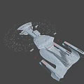 Disc Shaped Starship With Red Engines In Starry Space Background