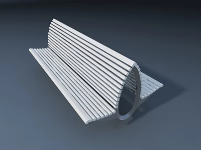 White Slatted Outdoor Bench With Modern Curved Structure And Minimalist Design 3d model