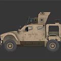 Military Utility Vehicle With Armored Body Off Road Tires And Weapon System Antenna