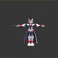 Robot Character With Helmet Cape White Red Blue Outstretched Arms And Pink Object