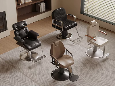 Modern Barber Chairs With Leather Seats And Various Colors In Salon Interior 3d model