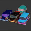 Colorful Cartoon Style Vans In Different Colors With Flame Rainbow Decorations