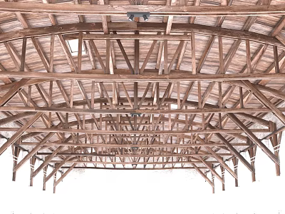 Wooden Swing Door With Beam Structure Design For Traditional Home Exteriors 3d model