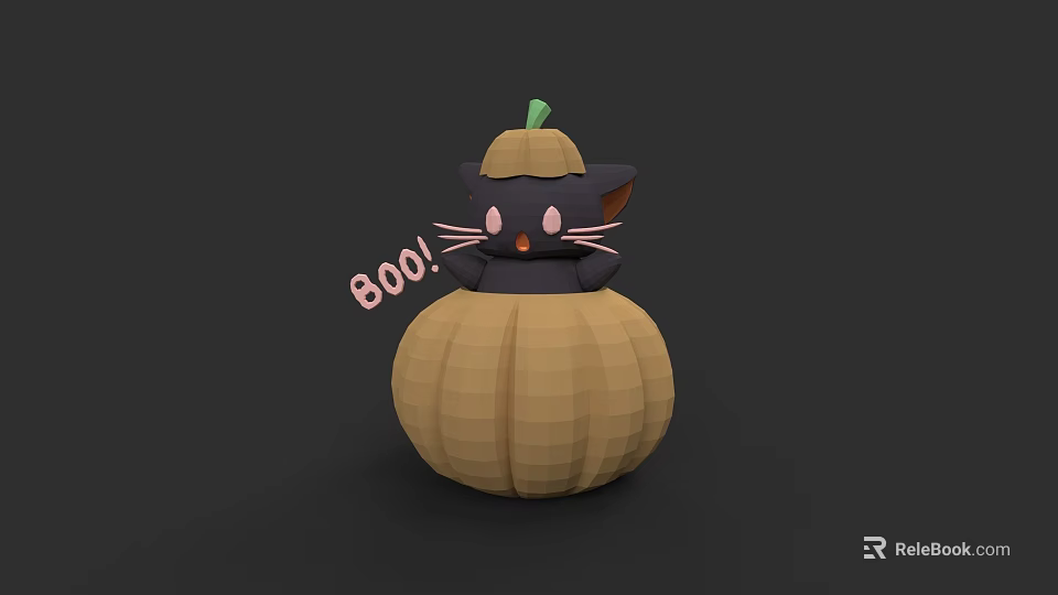 Halloween Decorative Pumpkin Figure With Black Cat And Boo Text 3d model 