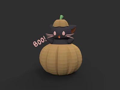 Halloween Decorative Pumpkin Figure With Black Cat And Boo Text 3d model