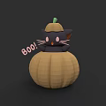 Halloween Decorative Pumpkin Figure With Black Cat And Boo Text