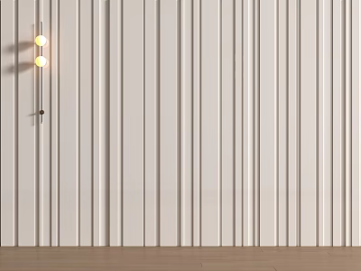 Vertical Striped Light Beige Panel Background Wall With Modern Double Bulb Wall Lamp 3d model