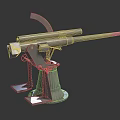 Vintage Dual Barrel Artillery Weapon with Metal Mounted Base and Dark Reflective Background