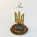 Glass Dome Covered Decorative Ornament Set With Gold Symbol Wooden And Black Marble Base