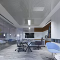 Modern Office Interior Design With Desk Office Chairs Green Plants And Glass Partitions