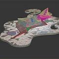 Futuristic Modern Architectural Model Featuring Geometric Shapes White Green Structure And Blue Pools