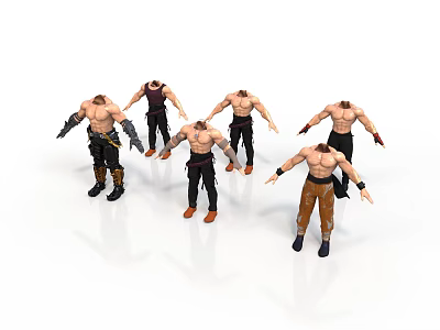 Shirtless Male Characters 3D Models With Various Pants And Shoes 3d model
