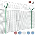Security Metal Fence With Barbed Wire Topped Posts And Mesh Design 3d model