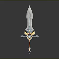 Ornate Fantasy Sword With Sharp Blade Blue Gemstone And Red Hilt Wrap