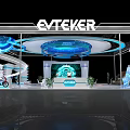 EVTEKER Modern Exhibition Booth With Blue Lighting Circular Structure Tech Display Area And Products 3d model