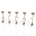 Five Copper Decorative Light Fixtures With Curved Brackets Top Shade And Base Stands