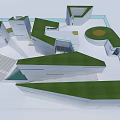 Modern Geometric Museum Architecture Featuring White Buildings Green Roofs And Open Courtyard