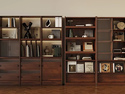 Elegant Wooden Bookshelf with Multiple Shelves Books Decorative Items and Storage Space 3d model