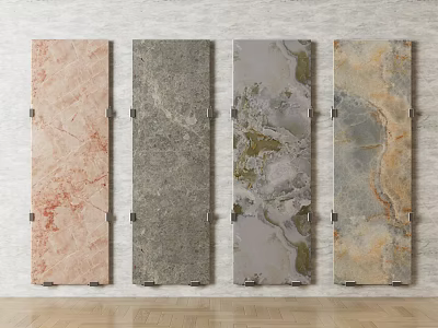 Modern Wall Mounted Display Shelves With Diverse Textured Panels And Metal Supports 3d model