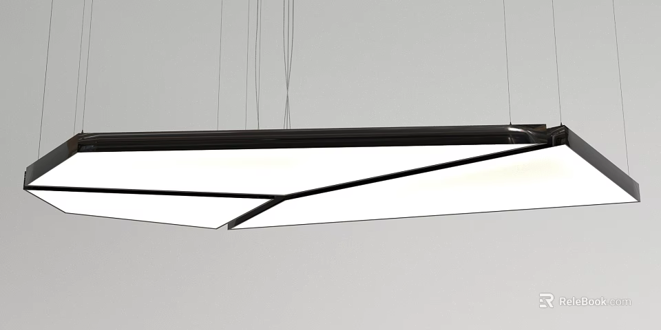 Modern Minimalist Chandelier With Sleek Black Frame And Illuminated White Shade 3d model 