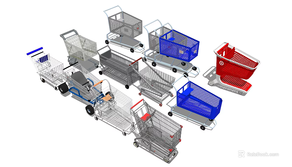 Various Shopping Carts for Public Facilities with Different Designs and Colors 3d model 