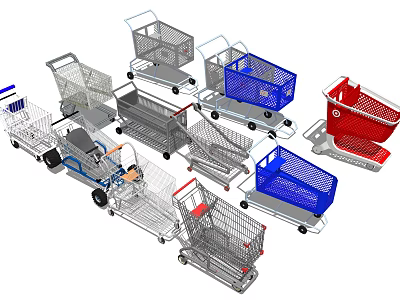 Various Shopping Carts for Public Facilities with Different Designs and Colors 3d model