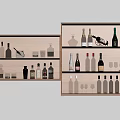 Elegant Wooden Wine Cabinets With Various Wine Bottles And Glasses Neatly Arranged
