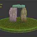 Stone Structure Featuring Two Standing Stones And Lintel On Circular Grass Base 3d model