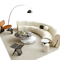Modern Beige Sofa and Coffee Table Set with Marble Top Accent Chairs and Floor Lamp