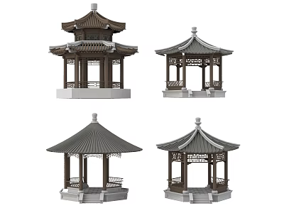 Traditional Chinese Pavilions With Various Roof Designs And Classic Architecture Details 3d model