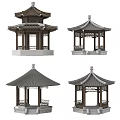 Traditional Chinese Pavilions With Various Roof Designs And Classic Architecture Details