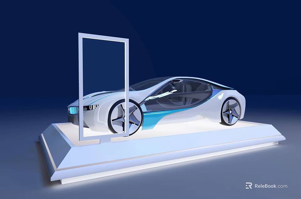 Future Concept Car With Sleek Body Design On Modern Display Platform 3d model 