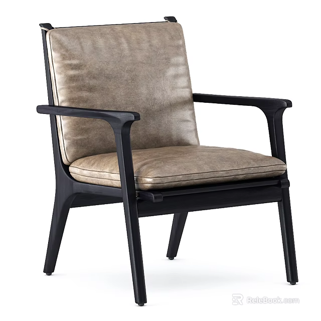 Comfortable Modern Leather Lounge Chair with Black Metal Frame and Soft Padded Seat Design 3d model 