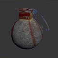 Hand Grenade With Red Stripes Metallic Surface And Fuse Ring Design