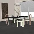 Modern Dining Table Set with Chairs Vase Plants Window Blinds and Wall Art 3d model