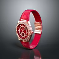 Stylish Red Strap Watch With Gold Case And Diamond Accents