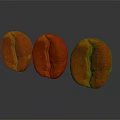 Three Brown Textured Coffee Fruits On Dark Background With Reflection 3d model