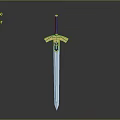 Fantasy Decorative Sword With Blue Hilt Yellow Accents And Shiny Blade